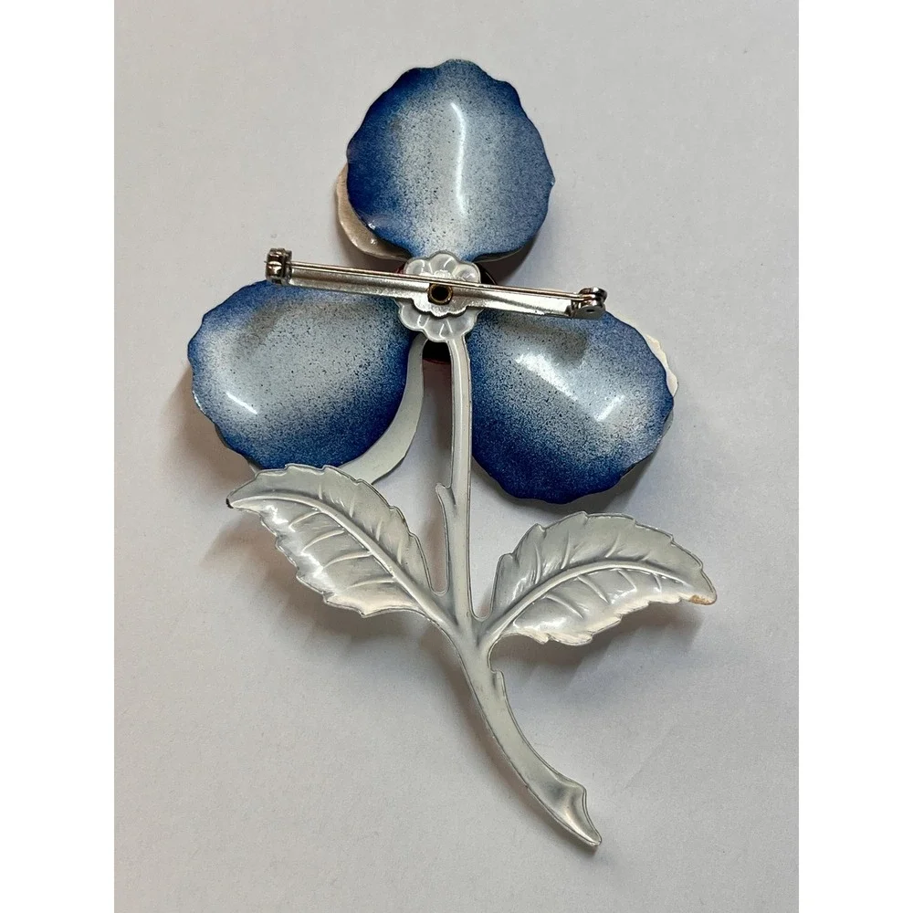 Vintage 60s Patriotic Floral‎ Red White Blue Enameled Pin 3.75